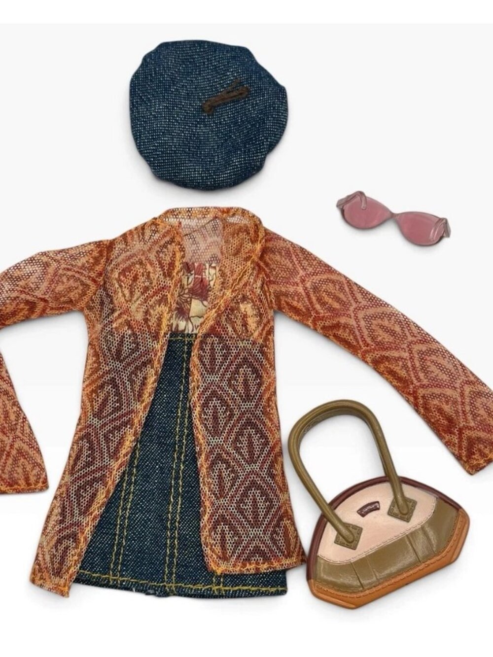2002 Mattel My Scene Chelsea Outfit Denim Dress Sheer Cardigan + Accessories